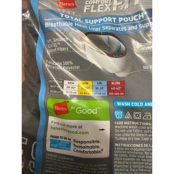 Hanes Mens Tagless Boxer Briefs with Support Pouch Black & Blue Size Large L New - Picture 4 of 4